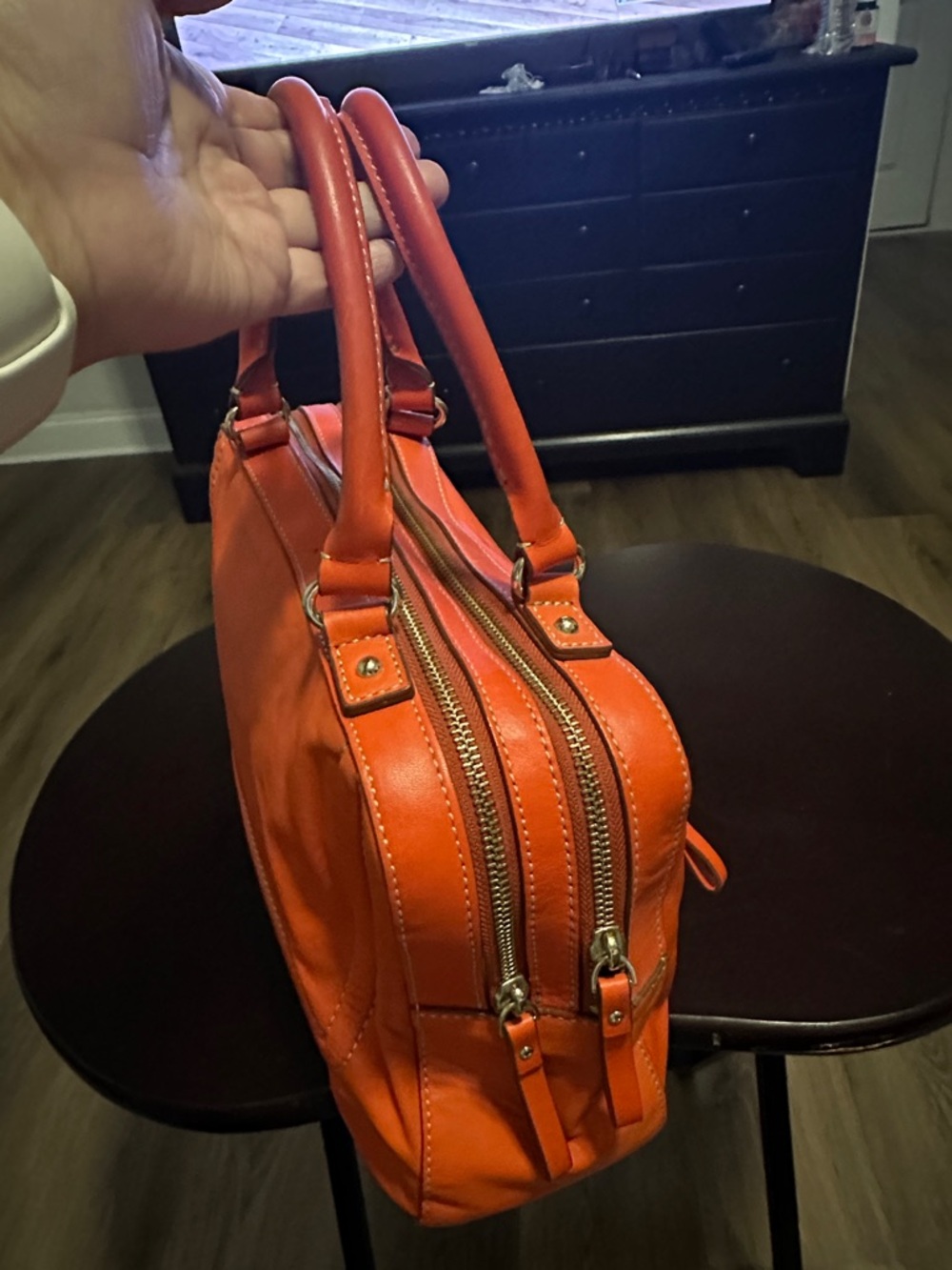 kate spade Cyber Orange Leather medium Satchel, Gold Hardware HTF - Picture 7 of 13